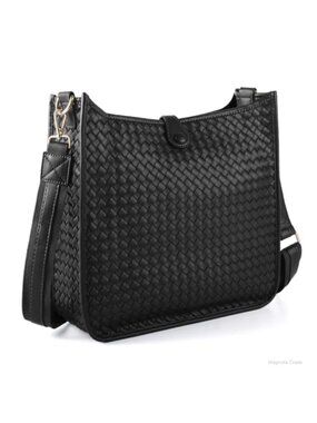 Large Capacity Woven Crossbody Bag PU Leather Shoulder Bag Casual Tote Purse